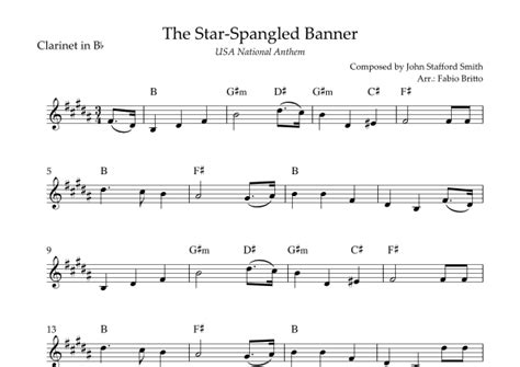 The Star Spangled Banner Usa National Anthem For Clarinet In Bb Solo