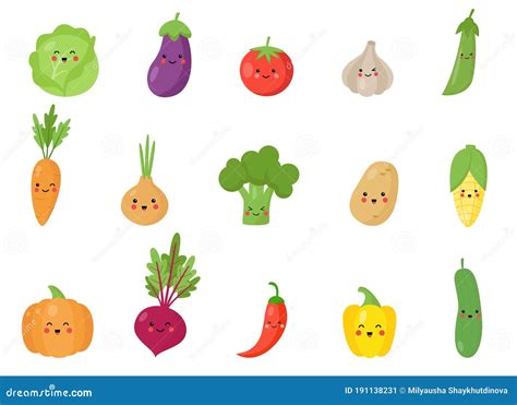 Conjunto De Lindas Y Felices Verduras Kawaii Ilustraci N Del Vector