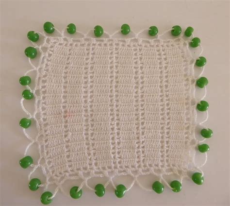 Vintage White Crochet Jug Cover With Green Glass Beads Etsy White Crochet Crochet Glass Beads