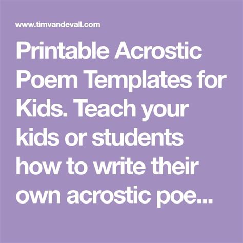 Printable Acrostic Poem Templates For Kids Tims Printables