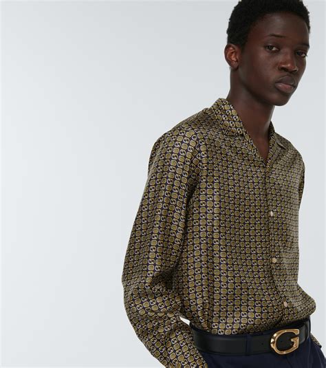 Gucci Geometric Interlocking G Print Silk Shirt Gucci