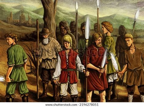 Digital Illustration Group Medieval Peasants Self Stock Illustration ...