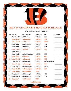 Cincinnati Bengals Schedule 2023-24