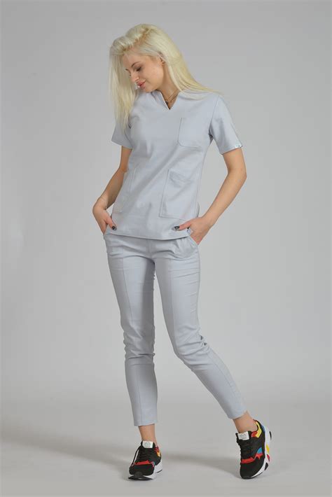 Bluzka Medyczna Damska Scrubs V Neck Warmgray Odzie Medyczna