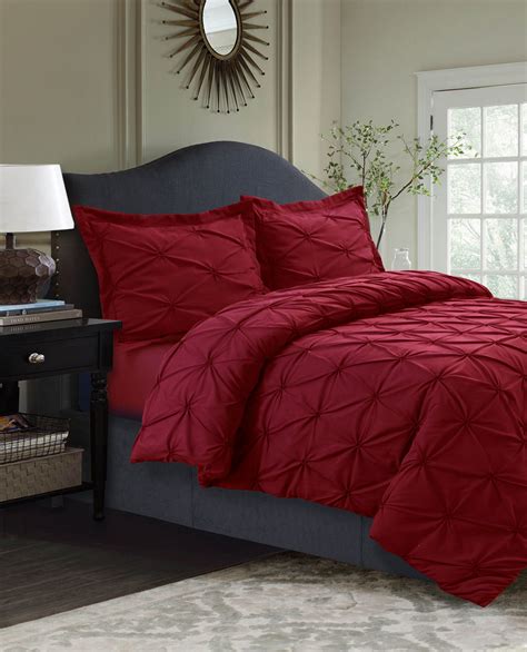 Sydney Pintuck Oversized Duvet Cover Set Twin Deep Red