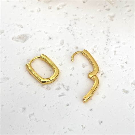 Basic 925 Sterling Silver Rectangle Huggie Hoop Earrings 18k Gold Plated Sleeper Ebay