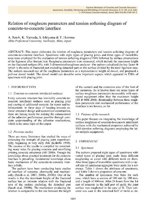 Pdf Relation Of Roughness Parameters And Tension Softening Framcos