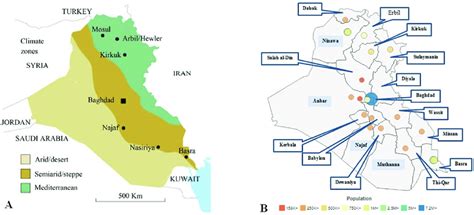 (A) Climate zones of Iraq; (B) Iraq population in 2020. | Download ...