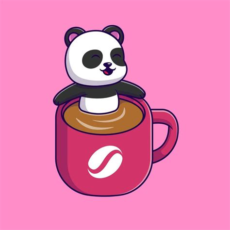 Cute Panda In Coffee Cup Cartoon Vector Icons Illustration Flat