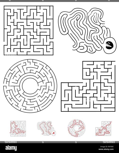 Illustration Of Black And White Mazes Or Labyrinths Leisure Games Set