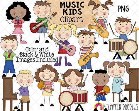 Music Clipart Kids Band Clip Art Instruments Piano Guitar Drum Set ...