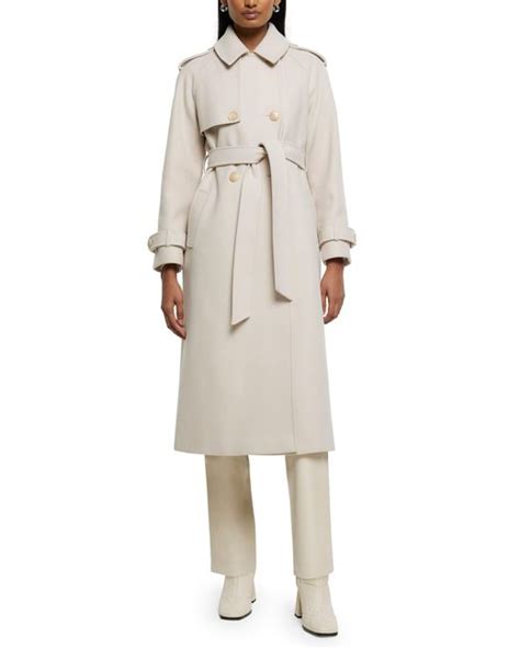 River Island Relaxed Fit Belted Longline Trench Coat In Natural Lyst