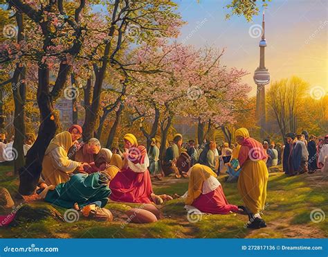 Easter Holiday Scene In Torontoontariocanada Stock Illustration