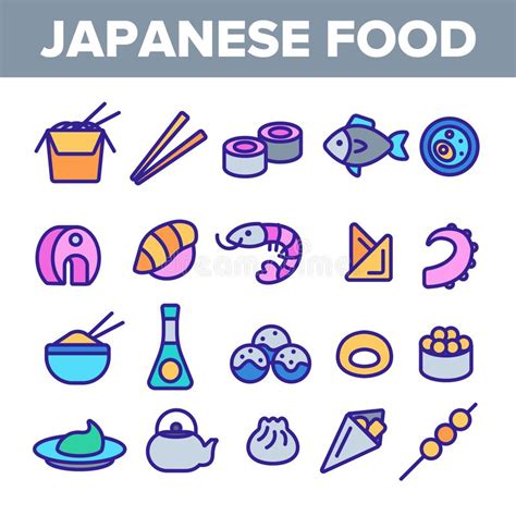 Alimento Japon s Grupo Linear Dos cones Do Vetor Do Sushi Ilustração