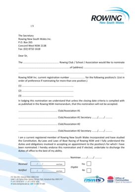 Fillable Online Nomination Form Schedule Rowing New South Wales