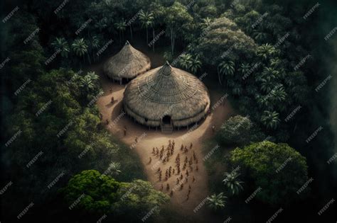 Vista Aérea De Cabanas De Tribos Indígenas Na Floresta Ilustração Digital Ai Foto Premium