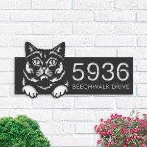 DINOZOZO Cute Peeking British Shorthair Cat Address Sign House Number