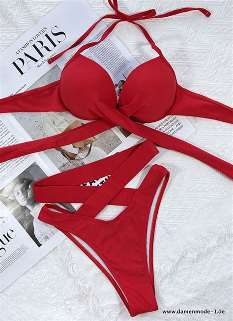 Neuheiten 2024 Push Up Wickel Bikini In Rot Mit Hohe Taille