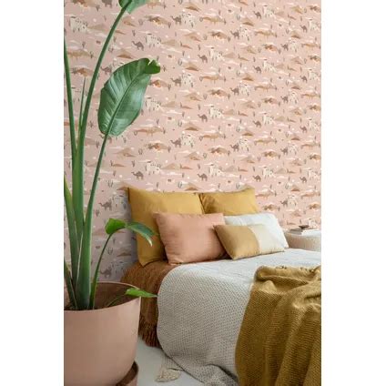 ESTAhome Behang Kamelen En Cactussen Terracotta Roze 50 X 900 Cm 139703