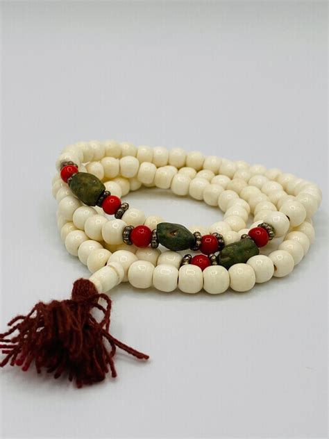 Tibetan Beads 108 Mala Beads White Polymer Clay Beads Prayer Beads