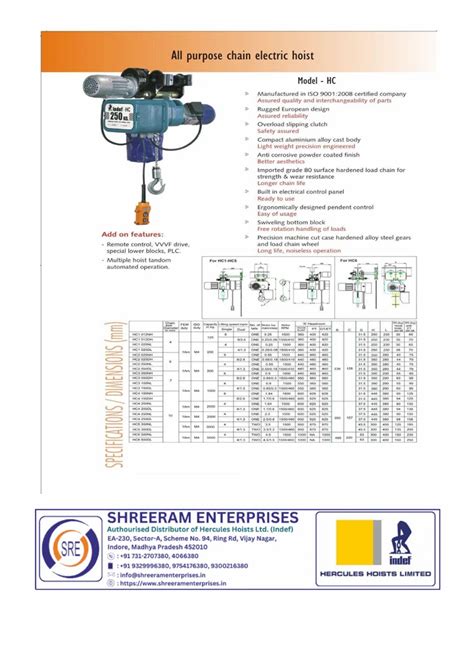 Indef Chain Pulley Block Electric Wire Rope Hoist Manufacturer From