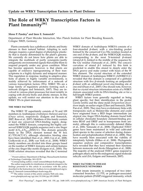 (PDF) The Role of WRKY Transcription Factors in Plant Immunity