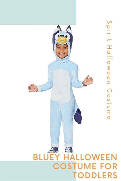 a little boy in a blue costume for toddlers with the words, bluey halloween costume for toddlers