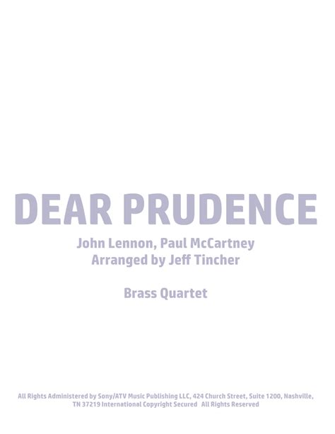 Dear Prudence Arr Jeff Tincher Sheet Music The Beatles Brass