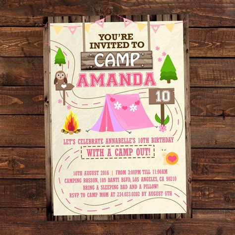 Printable Camping Party Invitations For Girls Summer Camp Invitation