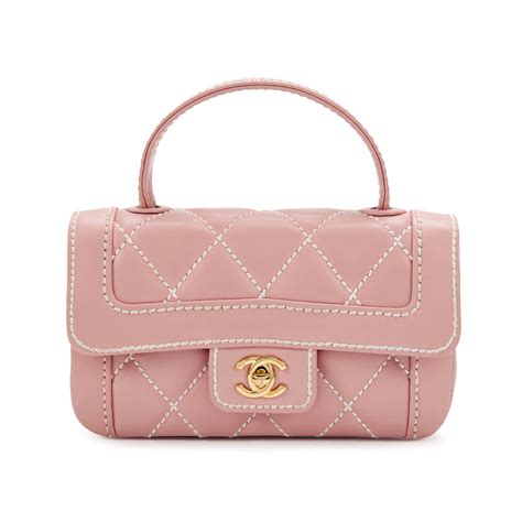 Chanel Pink Wild Stitch Quilted Calfskin Mini Surpique Top Handle Flap