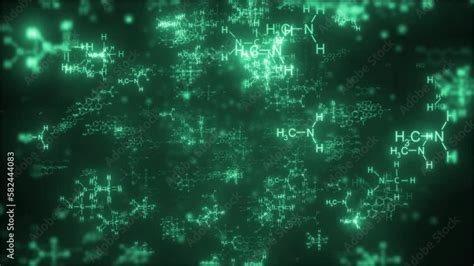 Chemistry Structure Flying On Green Background Chemical Formula Structure Moving Animation