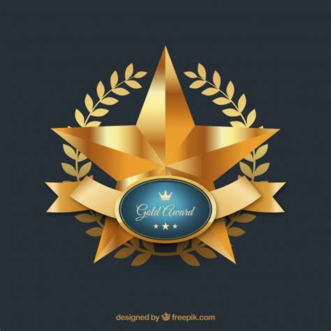 Free Vector Gold Star Award With Shiny Ribbon Star Logo Design