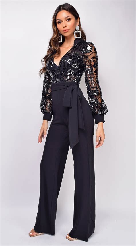 Eve Black Sequin Jumpsuit | Dressy jumpsuits evening wear, Fancy