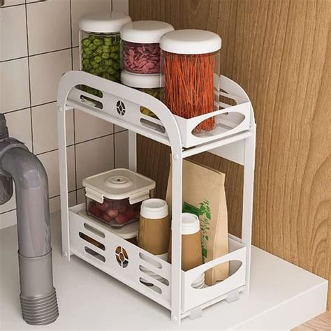 2 Niveaux Etagere De Rangement Sous Evier Rack Avec Tiroir Coulissant