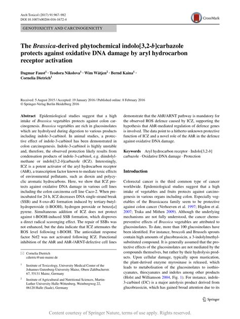 The Brassica Derived Phytochemical Indolo 3 2 B Carbazole Protects