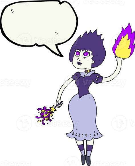 Speech Bubble Cartoon Vampire Girl Casting Fireball 36355084 Png