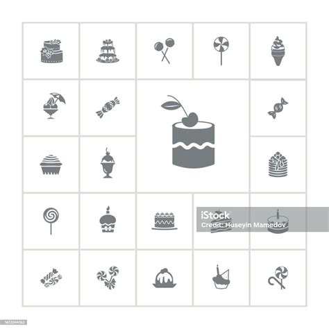 아이스크림 과자 사탕 컵케이크 롤리팝 웨딩 케이크가 있는 디저트 아이콘 세트 과일에 대한 스톡 벡터 아트 및 기타 이미지