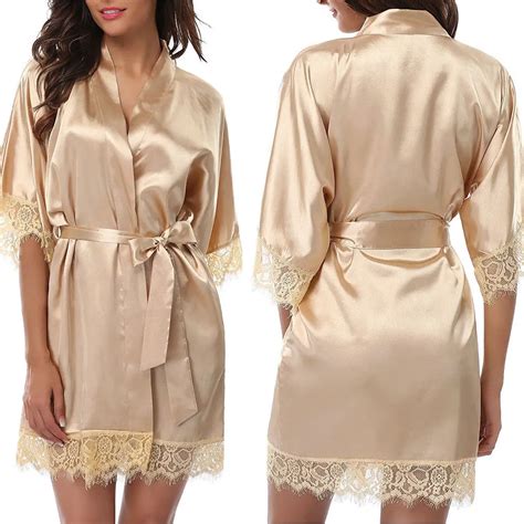 Silk Lace Dress Women S Sleepwear Mini Robe Half Sleeve Lace Bathrobe Sexy Lingerie Night Gown