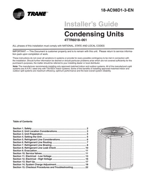 Trane Installation Manual Residential