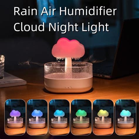 Chuva Nuvem Noite Luz Umidificador Chuva De Gua Drop Sound 7 Cores