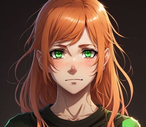 An Anime Character With Green Eyes And Long Red Hair