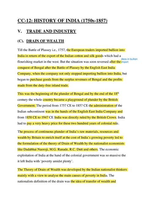 Drain Of Wealth Dadabhai Naroji Theory Cc History Of India