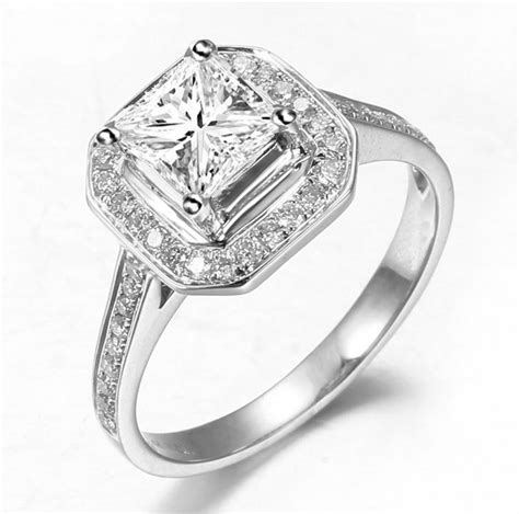 Lovely Halo Wedding Ring 100 Carat Princess Cut Diamond On Gold Jeenjewels