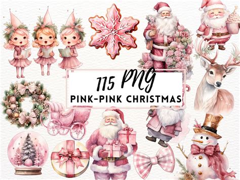 Pink Christmas Clip Art Digital Design Xmas Clipart Cute Christmas Clipart Holiday Clipart