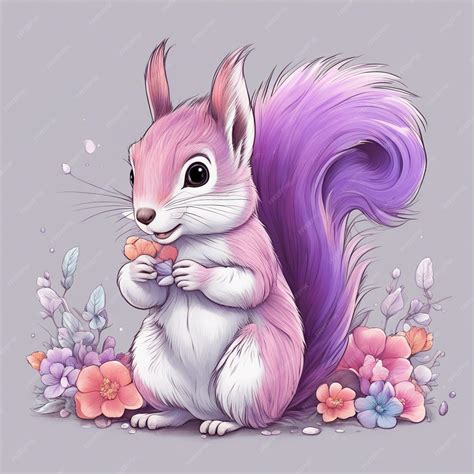 Premium Ai Image Fantasy Flowers Splash With Cute Squirrel T Shirt Design Art