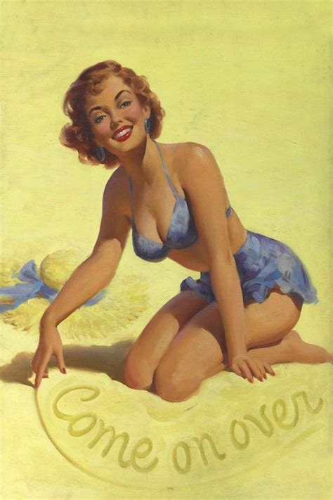 Come On Over Beach Pinup Girl Vintage Poster By Art Frahm Is Printed