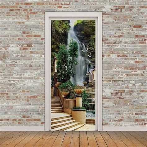 A Monamour D Door Stickers For Interior Doors Mountain Waterfall