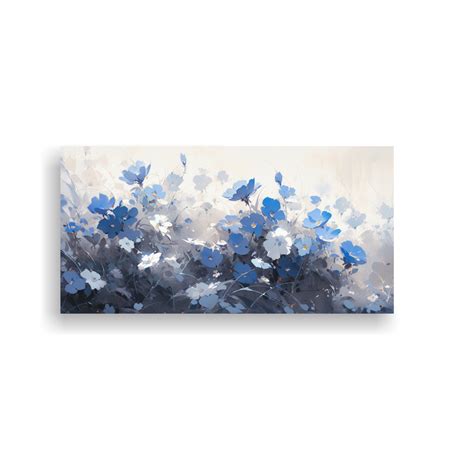 Ripley PINTURA DE FLORES EN LIENZO ESTILO TONOS LUMINOSOS AZULES 40X20CM