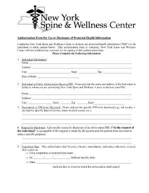 Fillable Online Authorization Form For Use Or Disclosure Of Protected