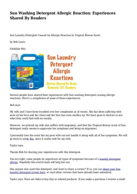 Sun Washing Detergent Allergic Reaction: Experiences Shared By Readers